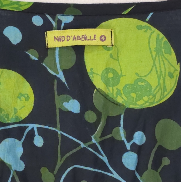 Nid d’abeilles Smocked Cotton Blouse Top Indie Psychedelic Print Size 4 - Picture 3 of 9